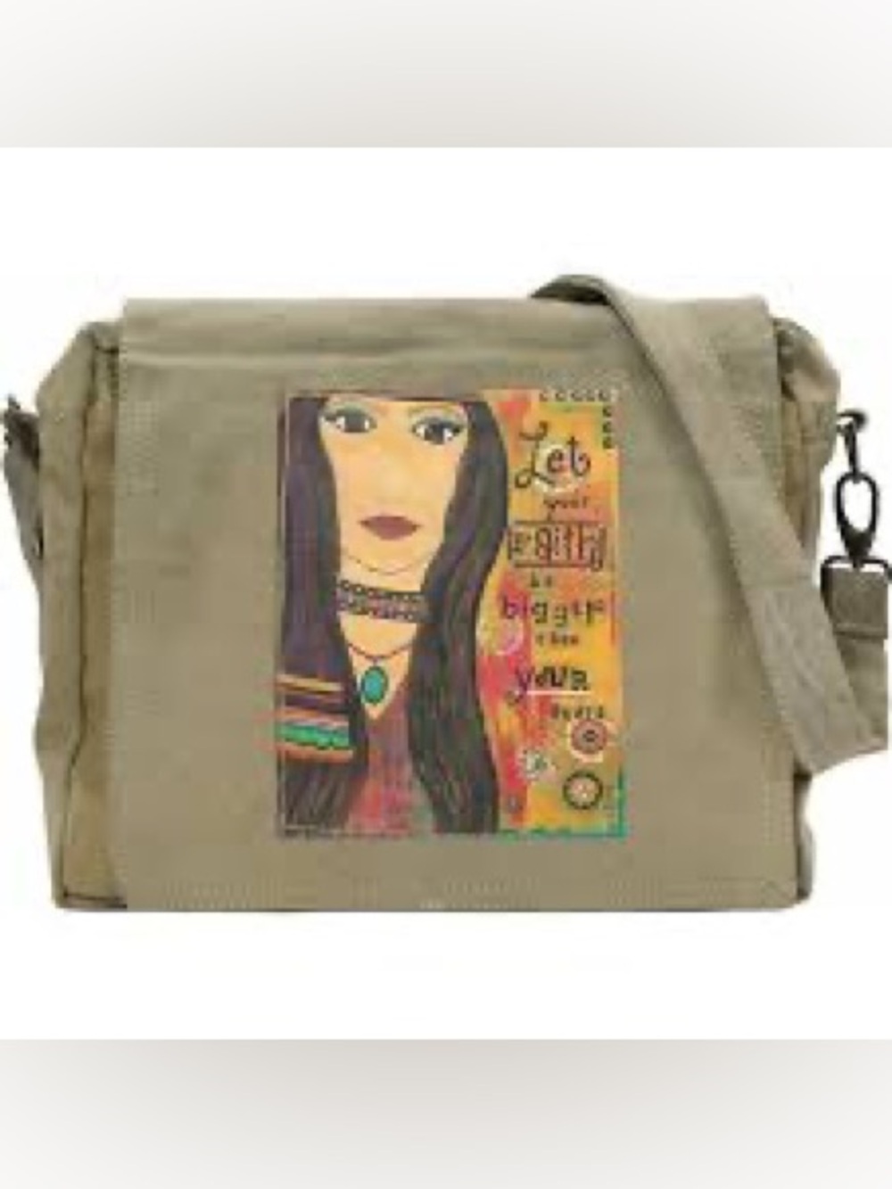 NEW Vintage Addiction FaithBigger than Fear Recycled Military Tent Crossbody Bag